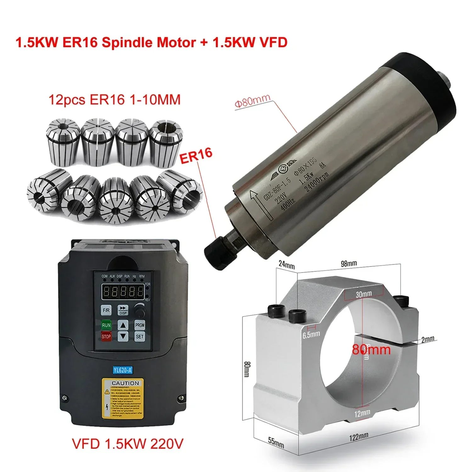Er20 Collet Chuck Spindle Motor 220V - Kit Motore Mandrino CNC Raffreddato ad