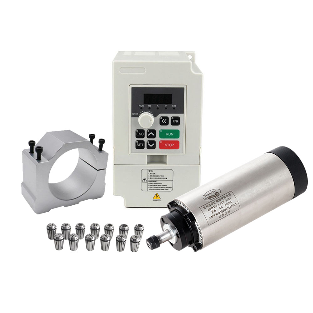 Air Cooled 1.5Kw Spindle Motor Inverter 110V - Kit motore mandrino CNC 80MM 1.5KW